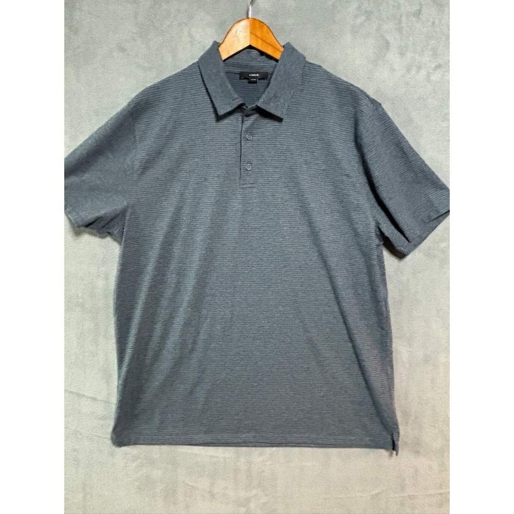 Vince Polo Shirt Mens XL Blue Striped Short Sleeve Cotton Blend Golf Casual